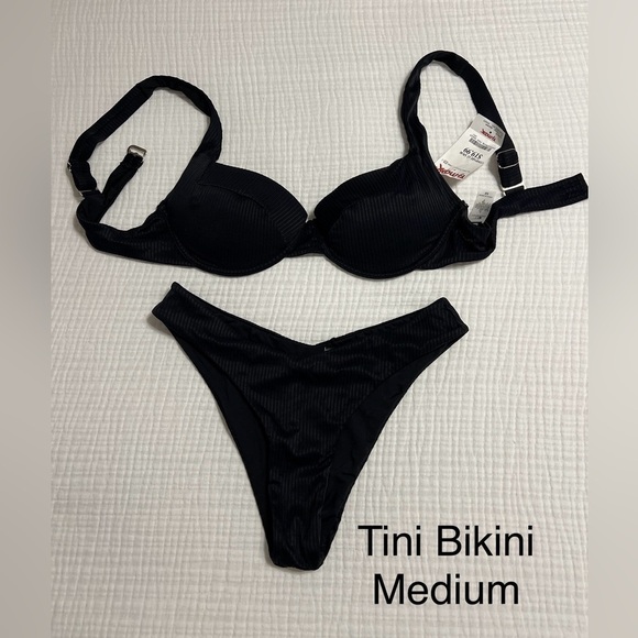 TINI BIKINI Black Swimsuit Set NWT Size Medium - Picture 1 of 7
